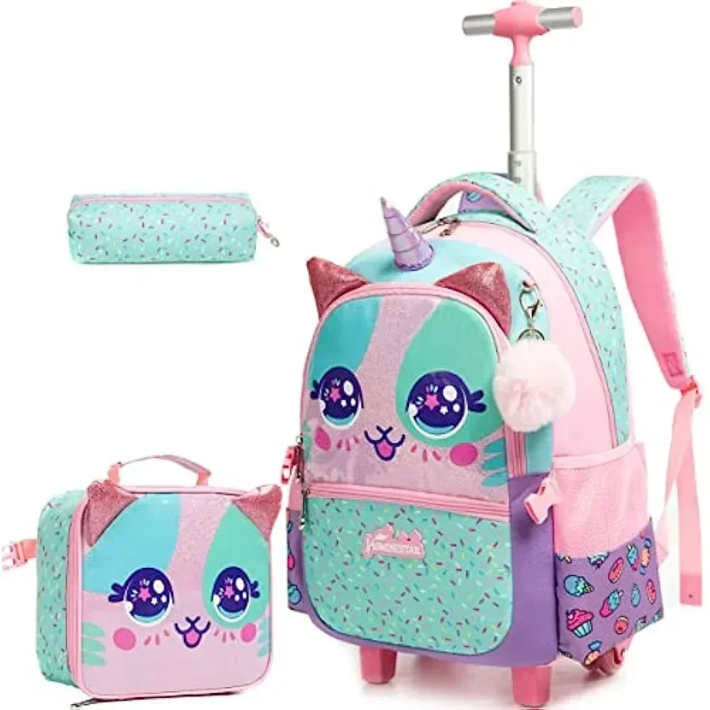 Foldable Rolling Luggage Bag - 3 Stück süßer Rollrucksack für Mädchen,