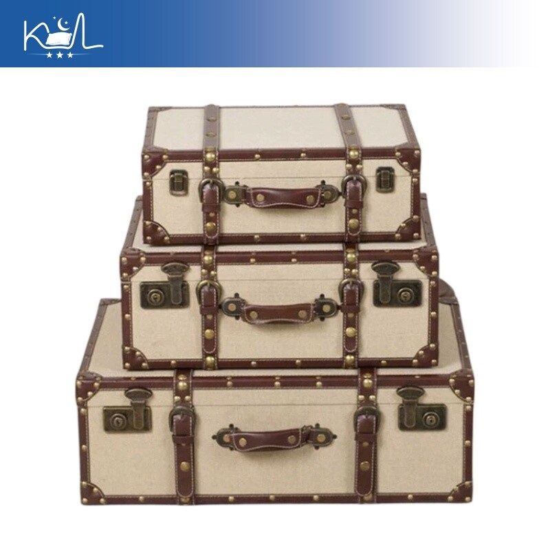 Retro Vintage Trunk Suitcase - Vintage Leinen-Aufbewahrungstruhe, Antik-Look Großer Tragbarer Dekorativer