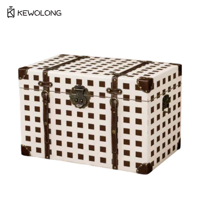 Retro Vintage Trunk Suitcase - Vintage-Aufbewahrungsbox aus Holz mit Karomuster, Retro-Koffer
