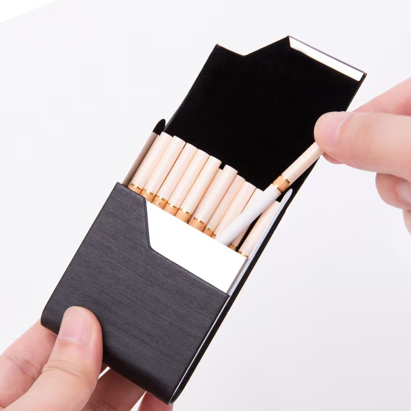 Wallets - 7-Fach Edelstahl-Zigarettenetui mit Lederummantelung, Kartenhalter &