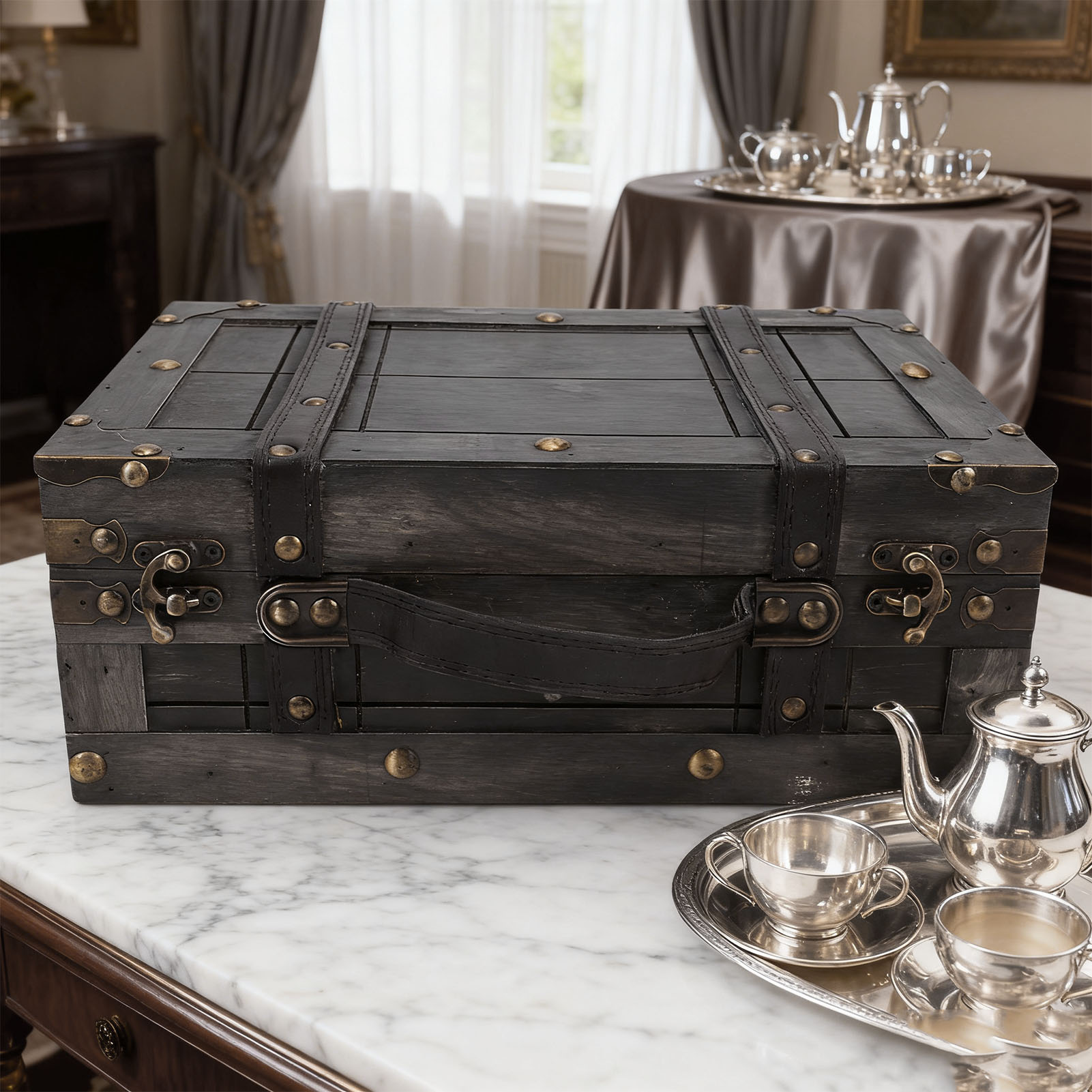 Retro Vintage Trunk Suitcase - Holz-Aufbewahrungstruhe Vintage Holzkiste mit Deckel Retro-Koffer