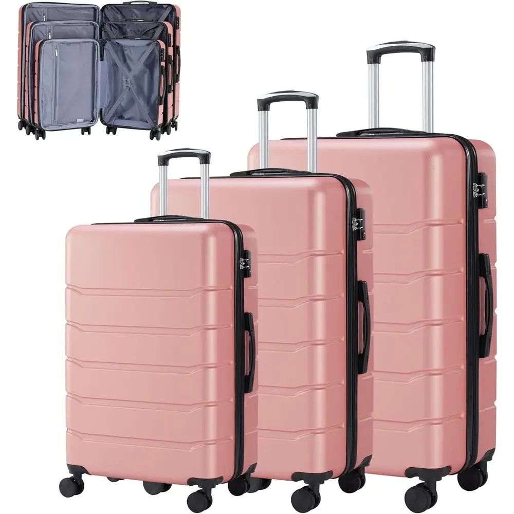 Expandable Hard Shell Luggage Set - 3-teiliges Großes Kofferset mit Doppelten Spinner-Rädern,