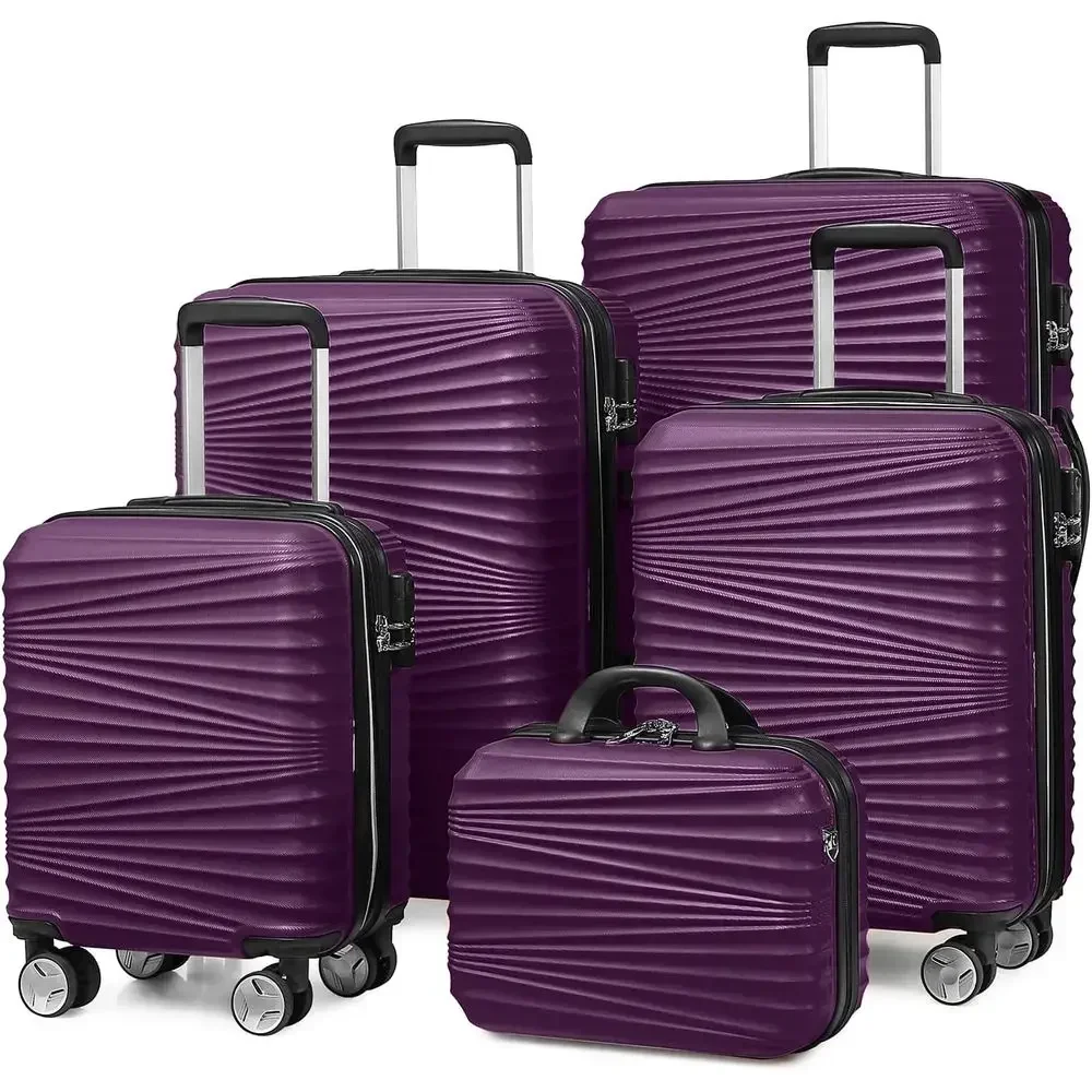 Expandable Hard Shell Luggage Set - 5-teiliges Hartschalen-Kofferset mit Spinner-Rädern, Leichte Reisekoffer