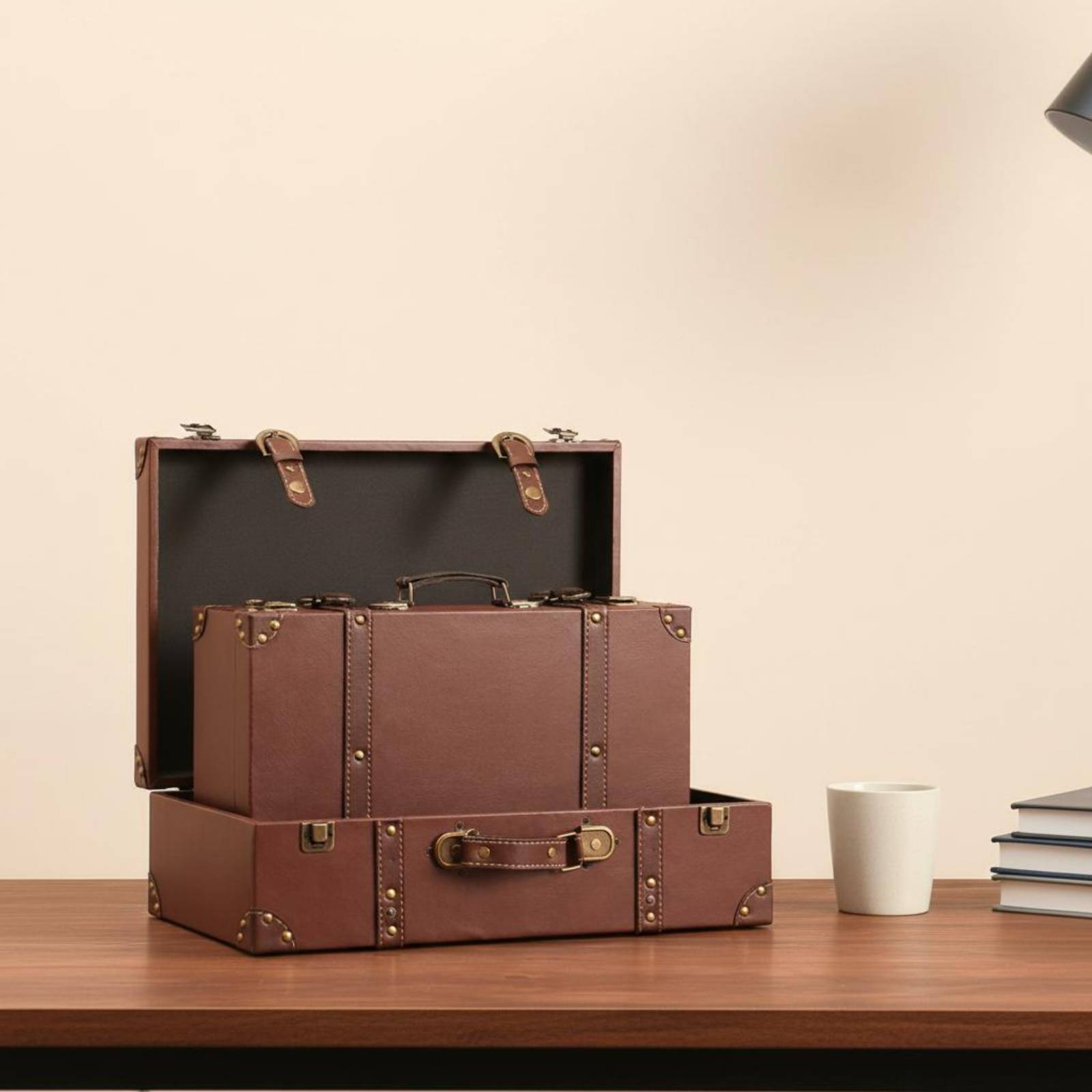 Retro Vintage Trunk Suitcase - Vintage-Koffer im Leder-Look, Hartschalenkoffer, Retro-Vitrinenkoffer mit