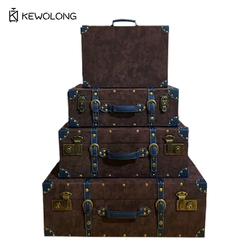 Retro Vintage Trunk Suitcase - Vintage Lederkoffer-Aufbewahrungsbox, Klappbarer Holzkoffer als Fotografie-Requisite,